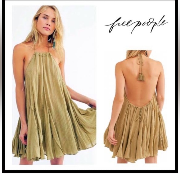 Free People Dresses & Skirts - NWOT Free People Catching Rays Gauze Tunic Boho Mini Dress Khaki Green Sz Small
